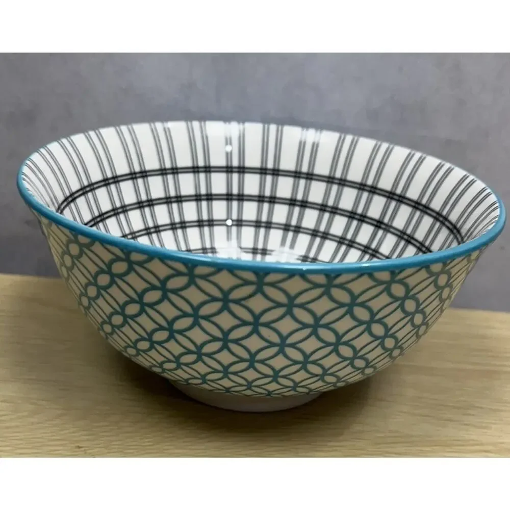 Dover & York Turquoise Lot of 2 Black Blue White Soup Cereal Bowl 6” Boho